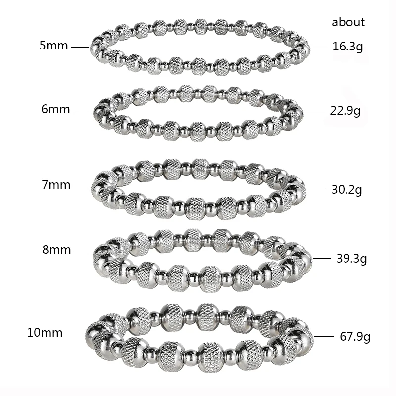 Waterproof Metal Jewelry Unisex Quality Stainless Steel Fade Resistant Geometric Mesh Textured Beads Sparkling Elastic Bracelets
