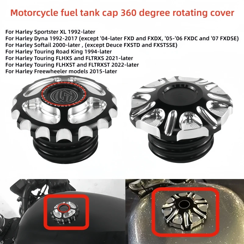 Motorcycle fuel tank cap 360 degree rotating cover for Harley Sportster XL883 1200 48 72 883 XR Iron Dyna Touring Softail FLHR