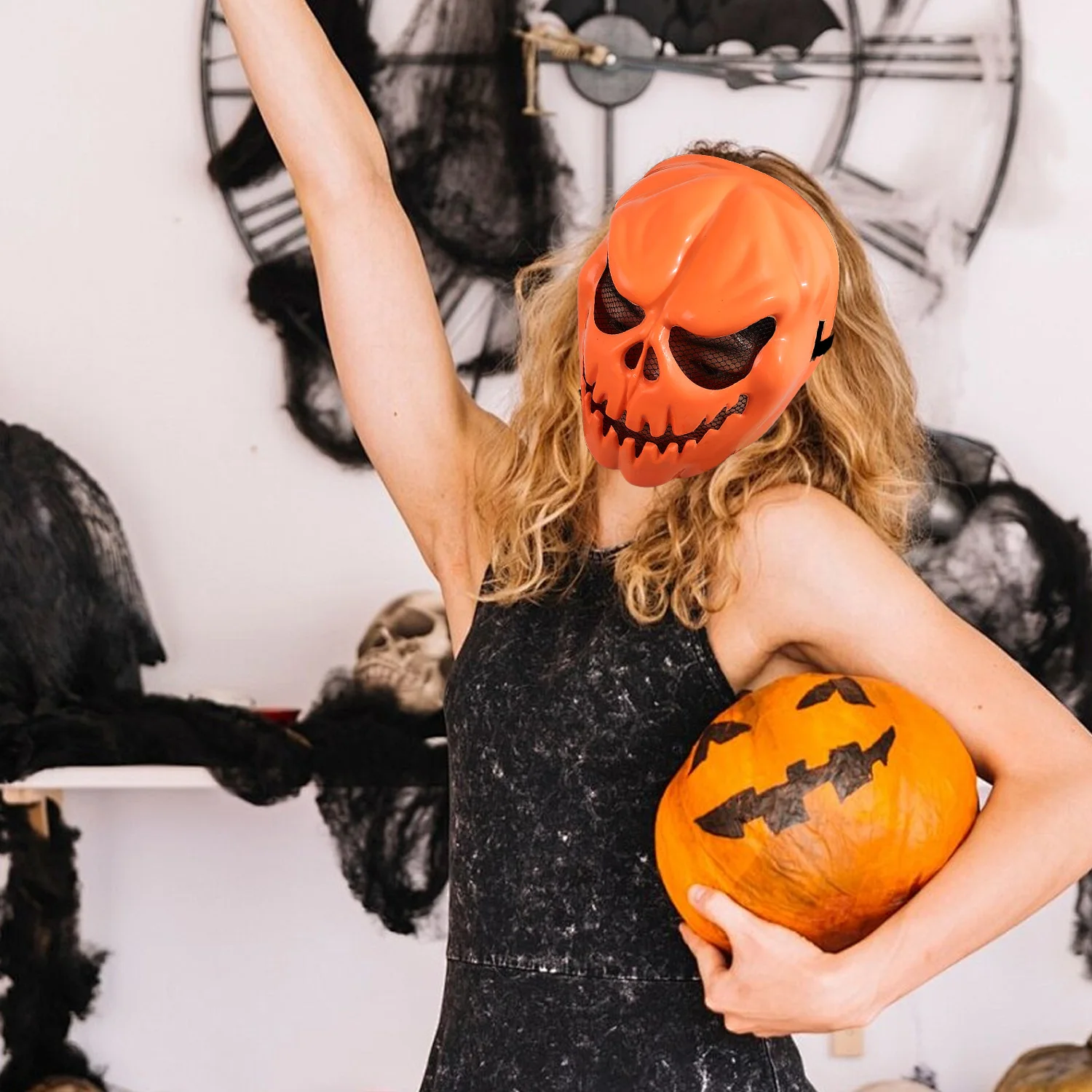 2PCS Lightweight Halloween Pumpkin Skull Mask Easy To Wear Cosplay Masks for Halloween Scary Party Funny Realistic Mask Tool 4