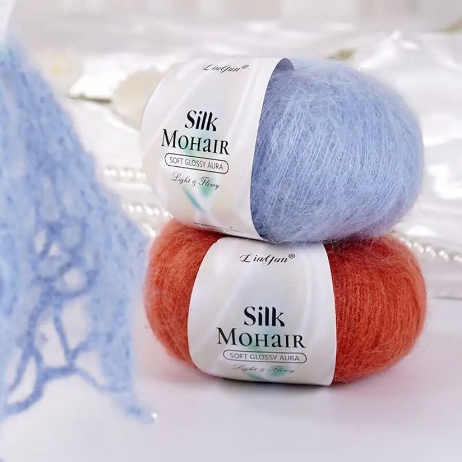 20g Silk Mohair Yarn, Soft Fluffy Lightweight Lace Yarn for Crochet & Knitting, DIY Sweaters, Scarves, Shawls and Cardigans