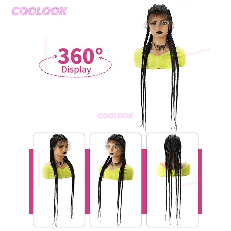 باروكة دانتيل ضفائر كورنو مقاس 36 بوصة، باروكات صناعية مضفرة بدون صمغ للنساء #6