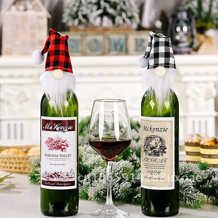 

Christmas Faceless Old Man Wine Bottle Set Faceless Doll Red Black Black and White Paid Cloth Decoration