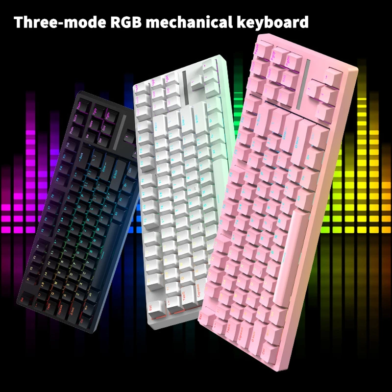 

2.4G Wireless/Bluetooth/Wired Gaming Mechanical Keyboard RGB illuminated 87-key PC Game Keyboard