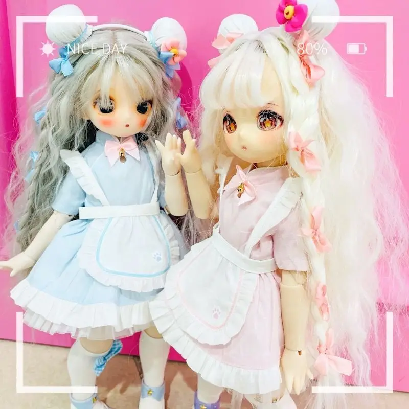 

BJD doll clothes set suitable for 1/4 size mdd msd bjd girl clothes pink and blue little maid suit doll accessories (five points