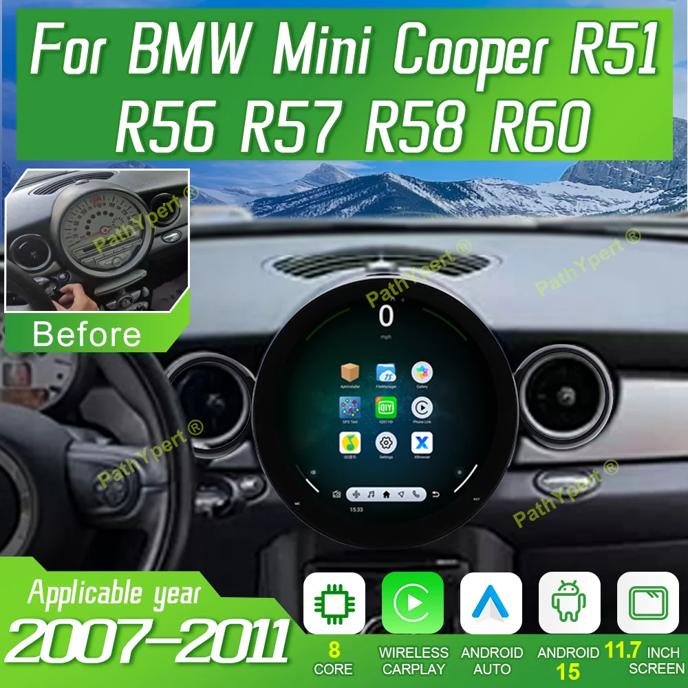 

11.7"Android15 For BMW Mini Cooper R51 R56 R57 R58 R60 2007-2011 Multimedia Player Car Radio 2 Din Carplay Stereo GPS Navigation