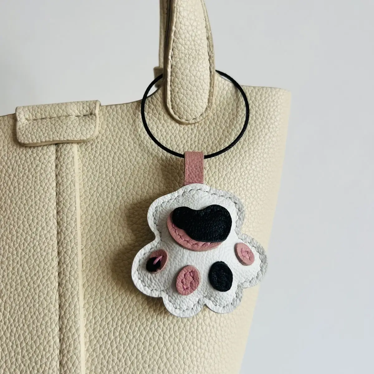 Cat paw style genuine leather handmade cute bag charm and keychain simple and adorable personalized gift