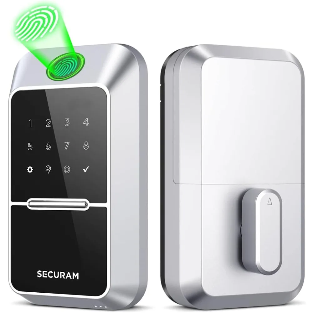 Fechadura de porta com impressão digital, fechadura de porta de entrada sem chave, fechadura com código, chave mecânica, fechadura sem chave, sem wi-fi, prata