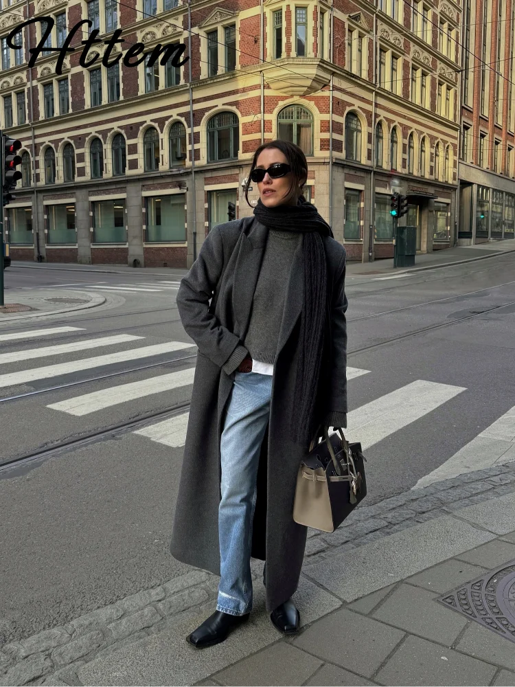 

Casual Long Solid Women Woolen Coat Long Sleeve Pocket Laepl Single Button Female Outwear 2025 Autumn Winter Lady Jacket New