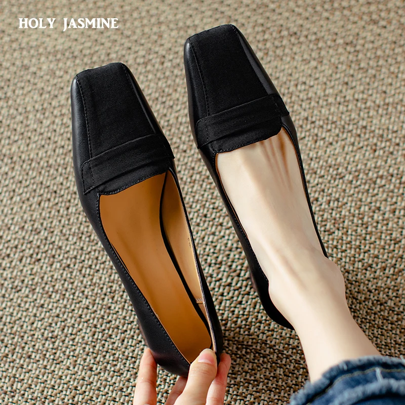 2023 Spring Summer Basic Women Pumps Office Ladies Party High Quality Genuine Leather Thick Heels Shoes Woman Fashion Concise