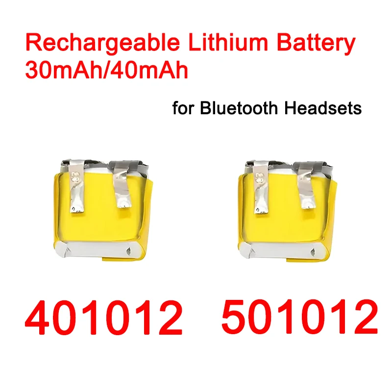 

401012/501012 3.7V Battery 401012 3.7V 30mAh/40mAh Rechargeable Lithium Battery for Bluetooth Headsets Small Electronics