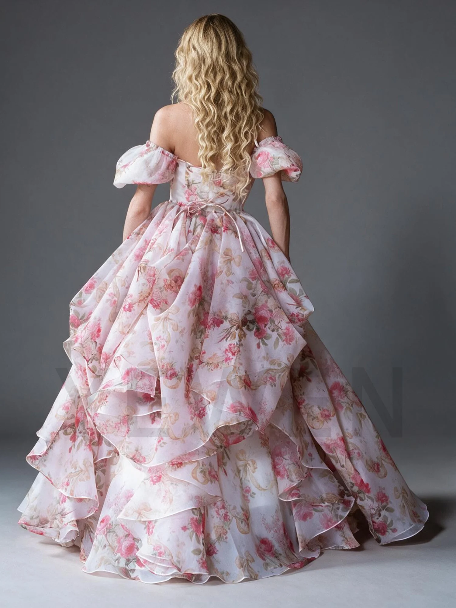 Floral Print Evening Dress Sweetheart Corset Prom Gown Dreamy Layered Organza A-Line Princess Maxi Dresses 2026 YW2609297 view 3
