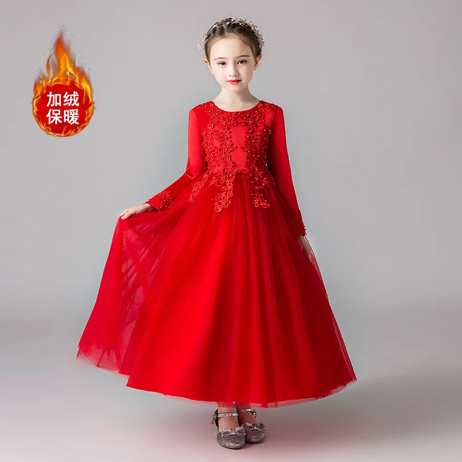 Winter blau weiß rosa Champagner Satin Kinder Junior Prinzessin Blumen mädchen Kleid Geburtstag Hochzeits feier wasser lösliche Spitze Kleid