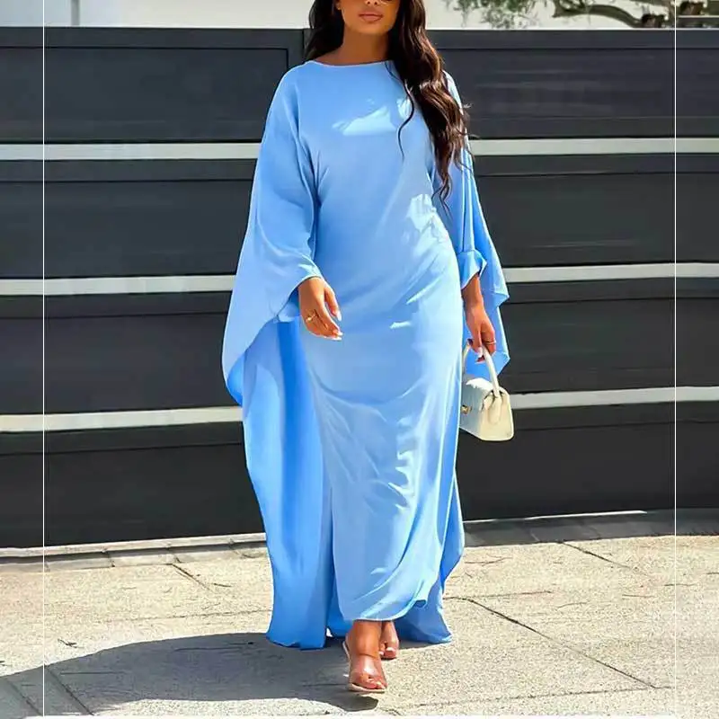 Women\'s Robe 2023 Autumn New Solid Round Neck Slim Fitting Long Sleeved High-end Elegant Temperament Dress Long Dress Streetwear