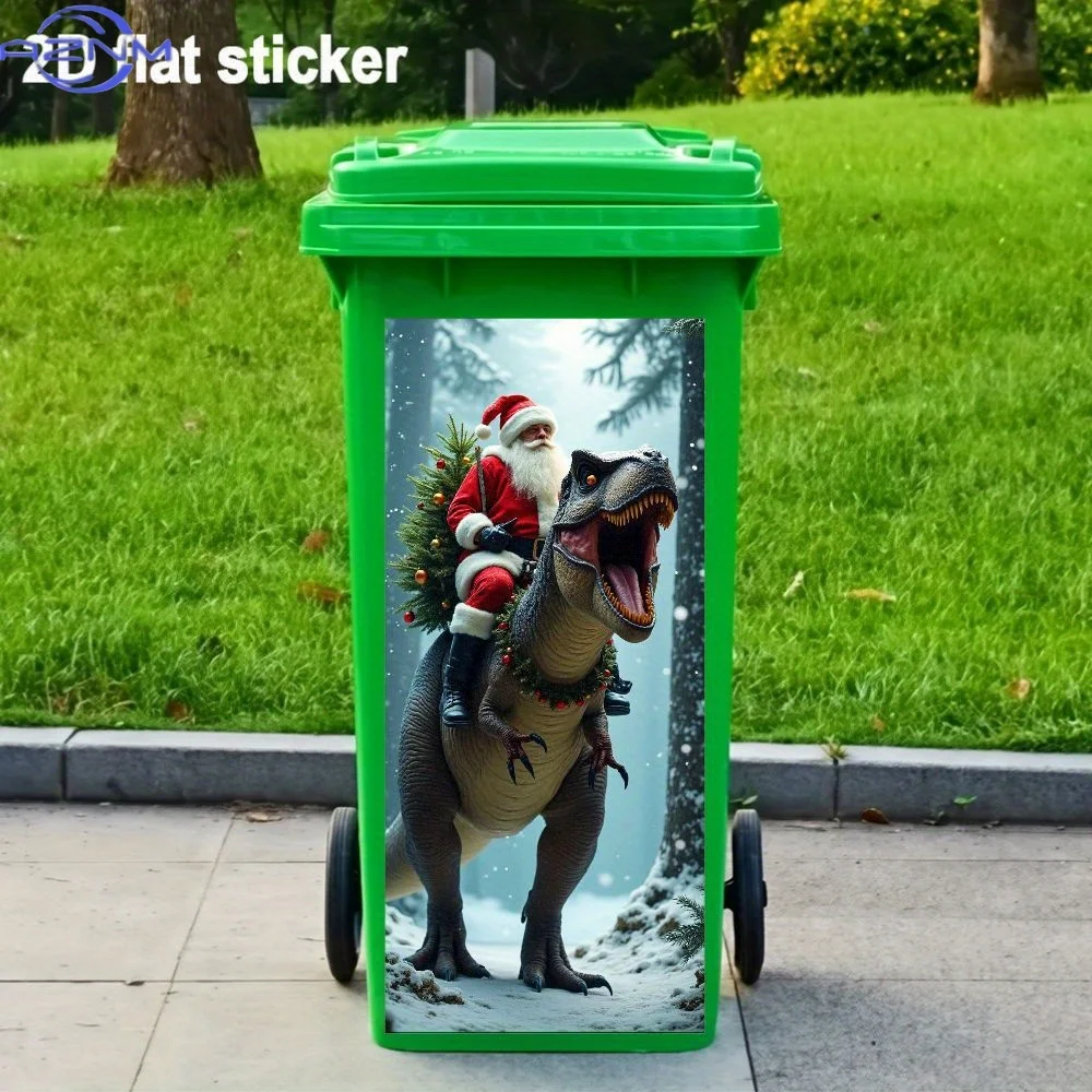 2D Flat, 1pc, 2D Flat Sticker, Santa Claus Riding a Dinosaur, Christmas Holiday Party Decoration, Self-adhesive PVC Sticker, O
