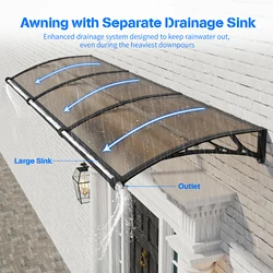 Large Sink Awning for Door Entrance Polycarbonate Window Awnings Door Canopy Sun Shade Cover Patio Yard Awning Rain Snow Cover