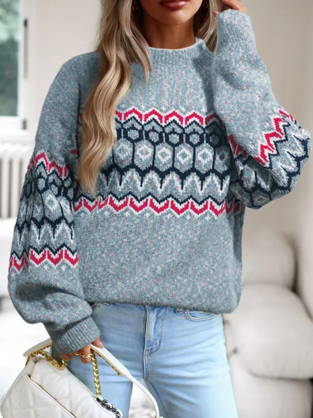 

Loose Long Sve round Ne Sweater Faionable Autumn Winter New Sle Comfortable Casual Polyester Fiber Soft Knitted Sweater