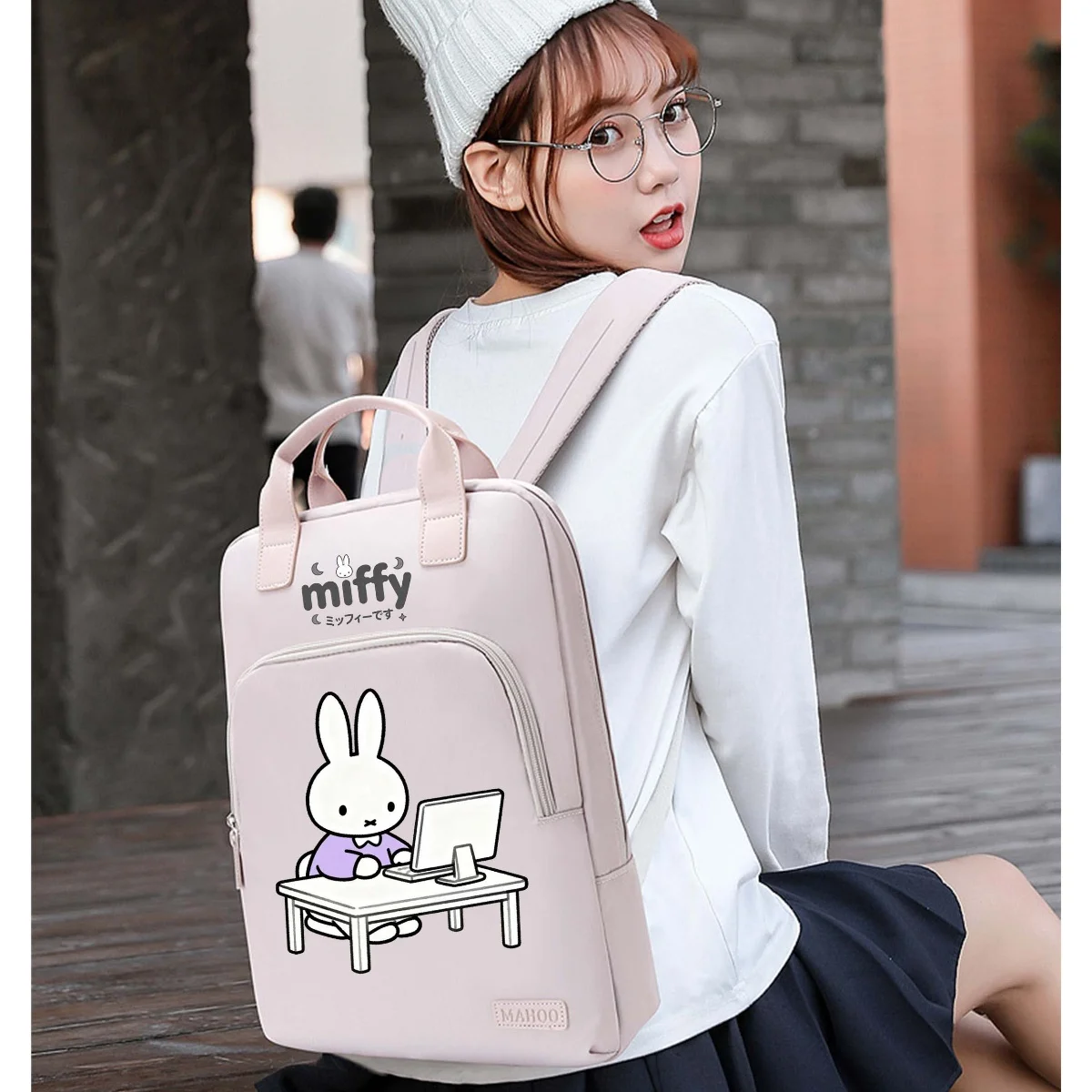 

Miffy Computer Bag Kawaii Girls' Fashion Travel Bag Couple Wear resistant Backpack Korean Student Large Capacity Computer Bag