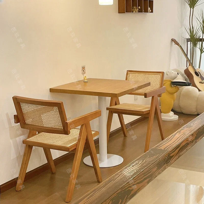 

Coffee shop rattan chair Hong Kong style milk tea shop to negotiate leisure solid wood table and chair combination