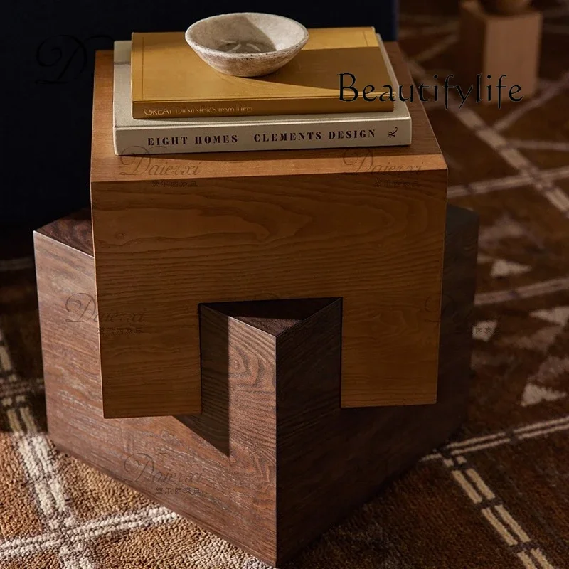 

BJ Medieval Irregular Side Table French Retro Style Solid Wood Coffee Table Modern Log Style Living Room Small Side Table