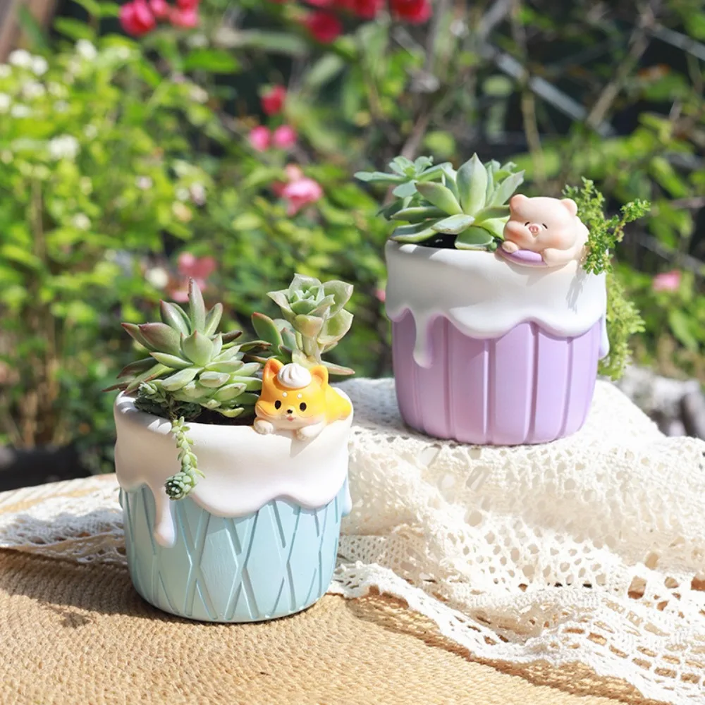 

Cartoon Ice Cream Animal Succulent Flower Pot Outdoor Balcony Courtyard Small FlowerPot Micro Landscape Crafts Garden Decoration