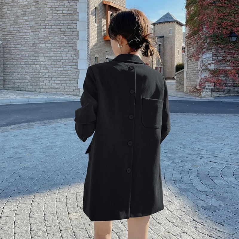 HKSH الخريف جديد المرأة المد السترة بدوره إلى أسفل طوق طويلة الأكمام واحدة الصدر الظهر زرر جيب معطف الموضة الأنيقة HK10695