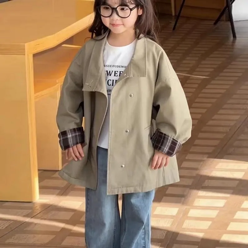 

Girls trench coat Spring Autumn Vintage Casual Loose Jacket Children's Windbreaker Outerwear for Kids