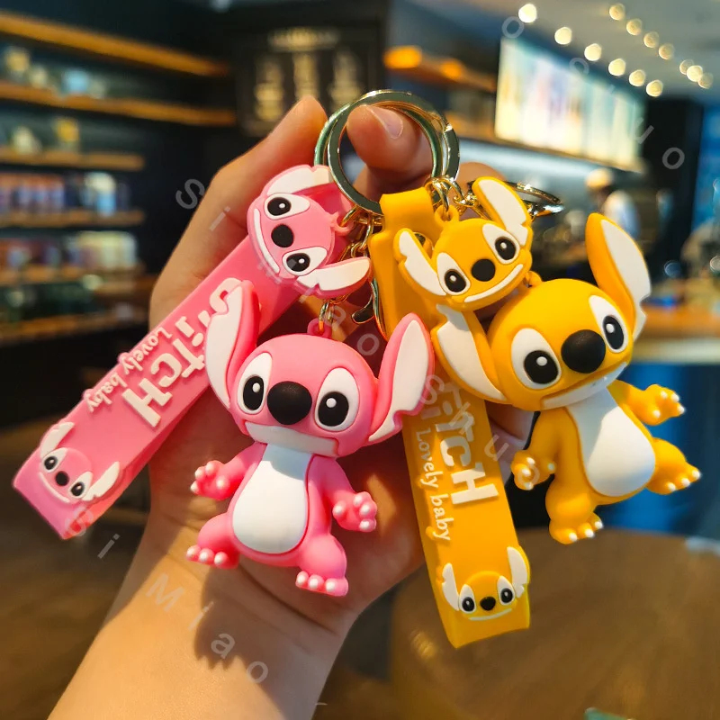 Stitch Key Holder Disney Silicone Keychain Pendant for Women Men Fans Lovely Pink Blue Purple Stitch Angel Keyring Kids Gifts