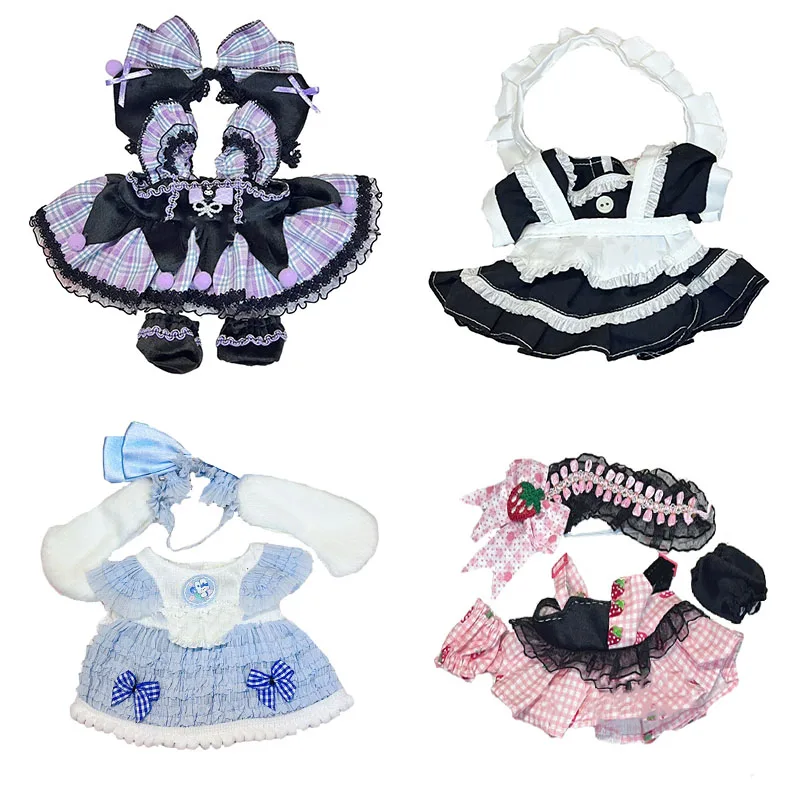 Sanrios Japanese 20Cm Doll Enshrined In Clothes Kawaii Kuromi Lace Princess Dress Girl Heart Cute Headdress Dress-Up Maid Suit