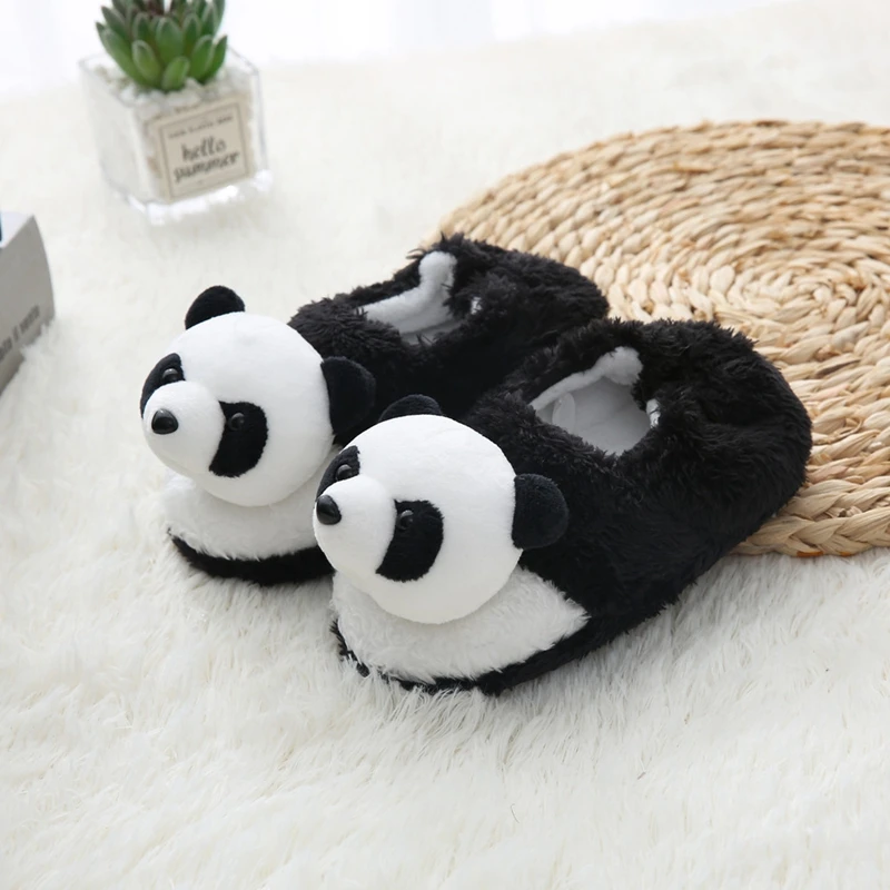 Children Toddler Girl Slippers Indoor Winter Plush Warm Shoes Cartoon 3D Panda Kid Boy Soft Rubber Sole Home Footwear Baby Items