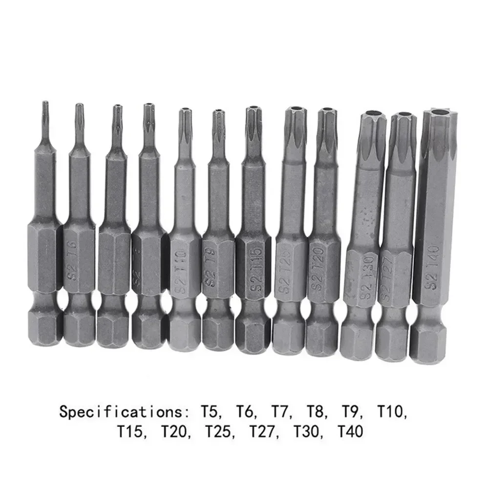 1pcs 50mm Torx Screwdriver Bits With Hole T10 T15 T20 T25 T27 T30 T40 1/4 Inch Hex Shank Electric Screw Driver Star Bit Set