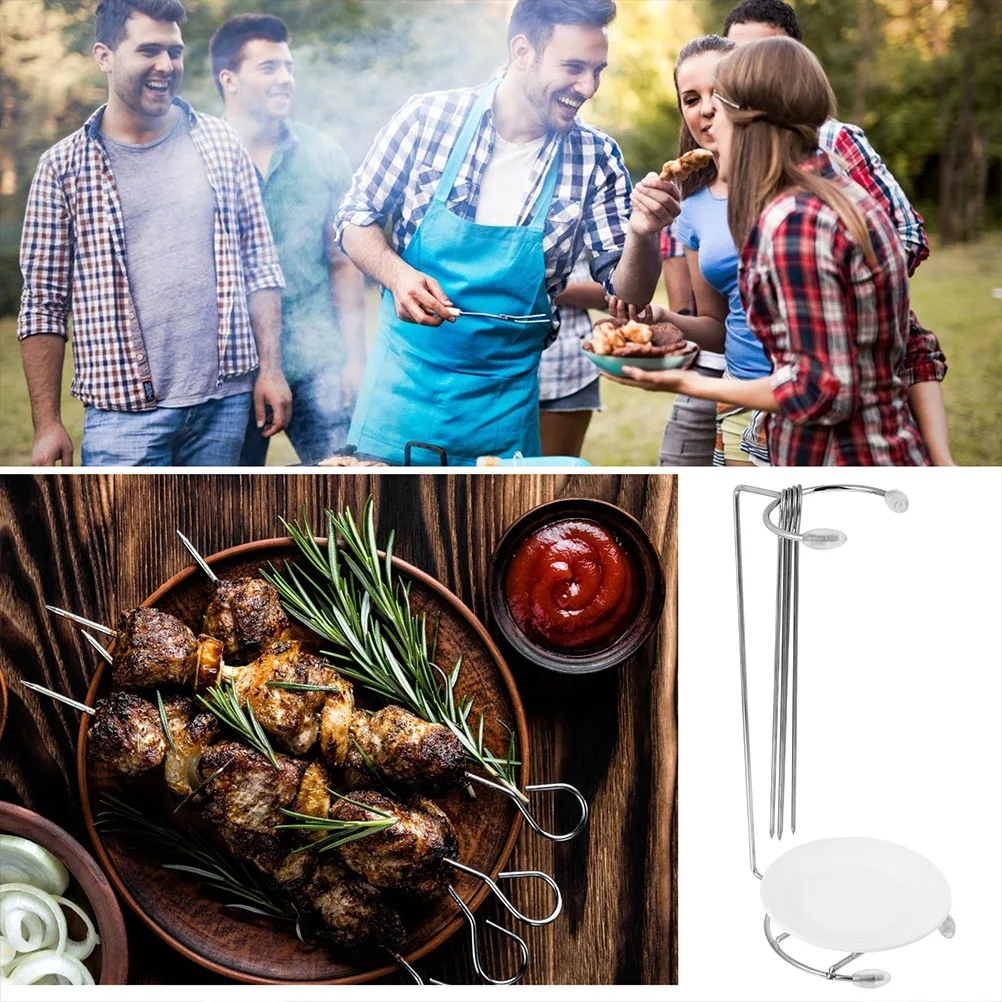 

2 Sets Kebab Hangers Stainless Steel BBQ Racks for Skewers Holder Drip Plates Outdoor Grill Food Practical Gifts