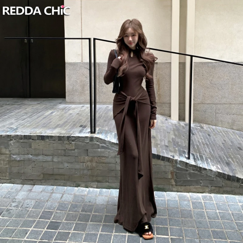 

REDDACHiC Women Thermal Baselayer Knit Dress Shawl Wraps Solid Long Sleeves Slim Bodycon Maxi Long Dress Casual Autumn Clothes