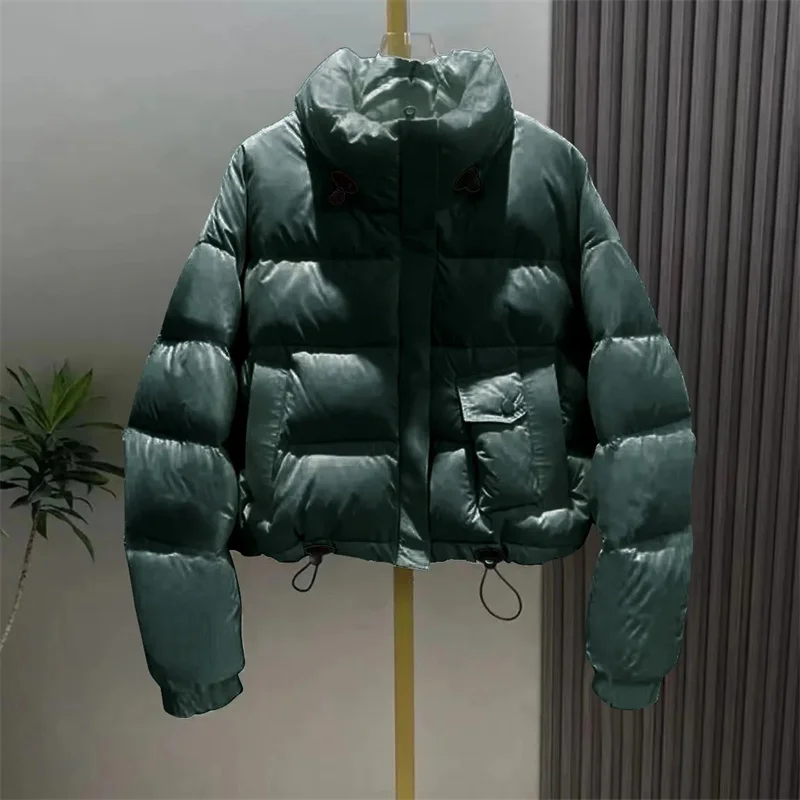 Siyah Parkas kırpma kabarık mont kadın moda kore kış ince kalın sıcak basit şort mont Streetwear tüm maç Chic ceket