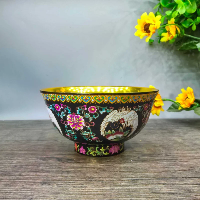 Enamel-painted four-season tea bowl color glaze, bird and flower motifs, master cup made of alloy with filigree ena
