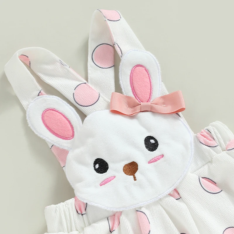 Easter Infant Baby Girls Jumpsuits Set Ruffle Long Sleeves Romper and Casual Cartoon Bunny Suspender Skirt Headband 3pcs Outfit