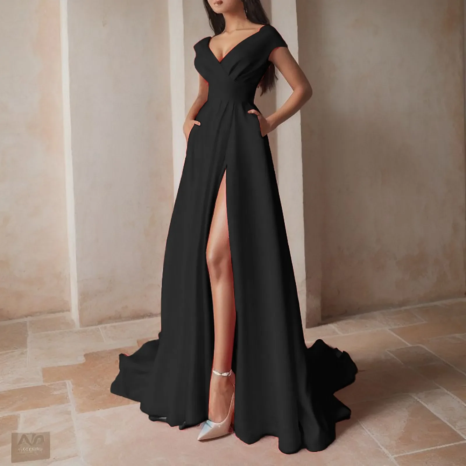 Wedding Elegant Sexy Backless V-neck Party Dress White High Waist Side Split Floor-Length Sexy Dress for Banquet Infinity Robe