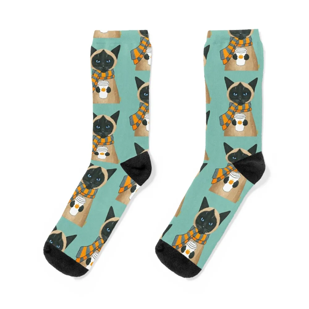 

Autumn Siamese Coffee Cat Socks Christmas crazy Heating sock Climbing Women's Socks Men's