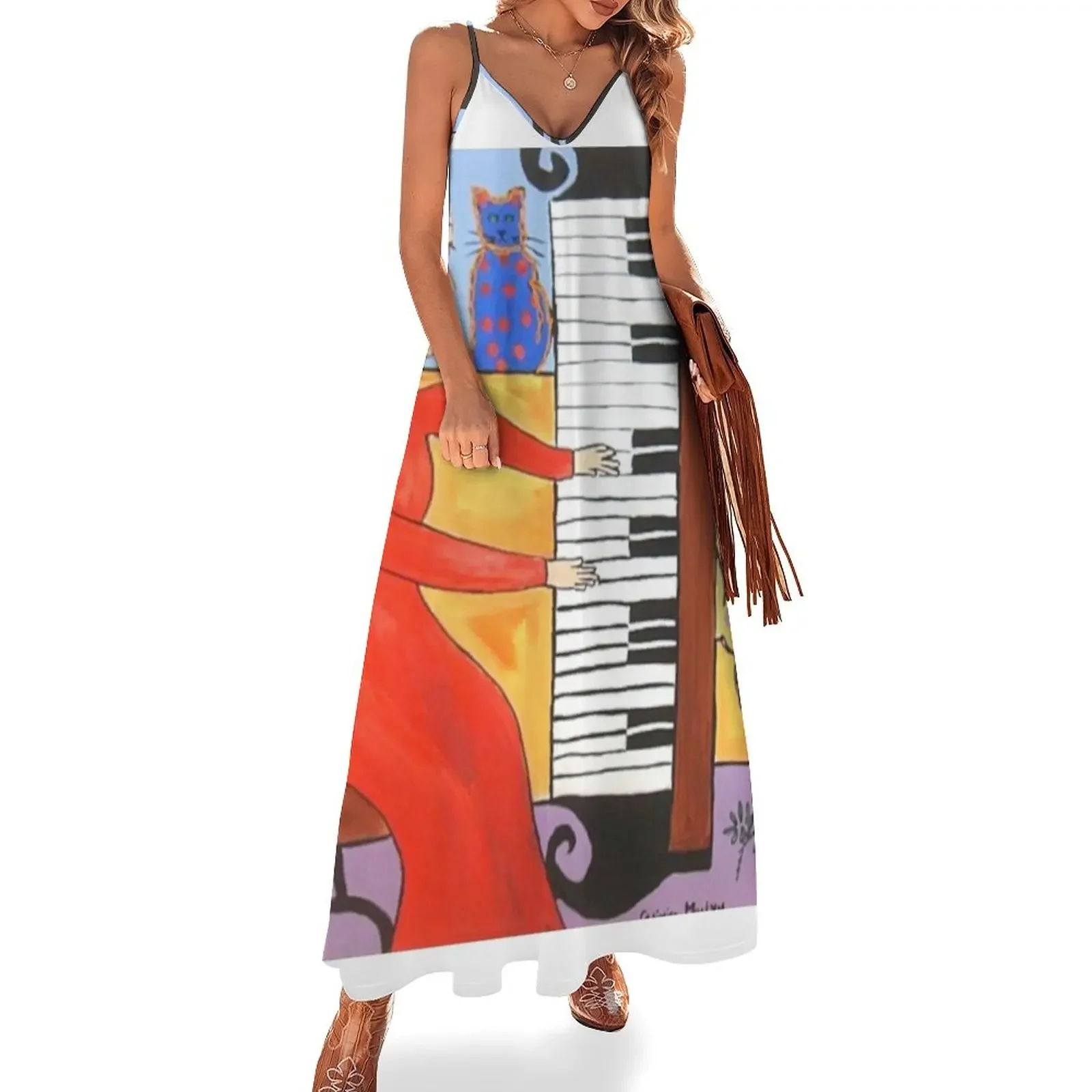 

The Eccentric Cat Woman and her Cats Sleeveless Dress women's elegant loose dresses Women long dress women long dresses