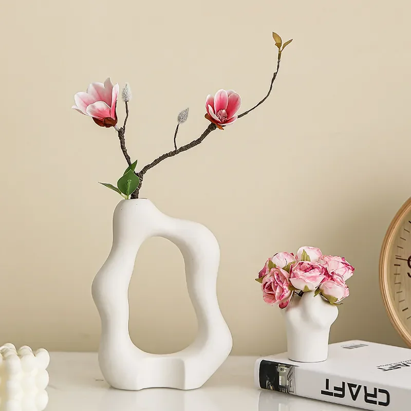 Minimalist White Ceramic Vase Set for Dried Flowers Modern Home Decor Living Room Tabletop Ornament Elegant Flower