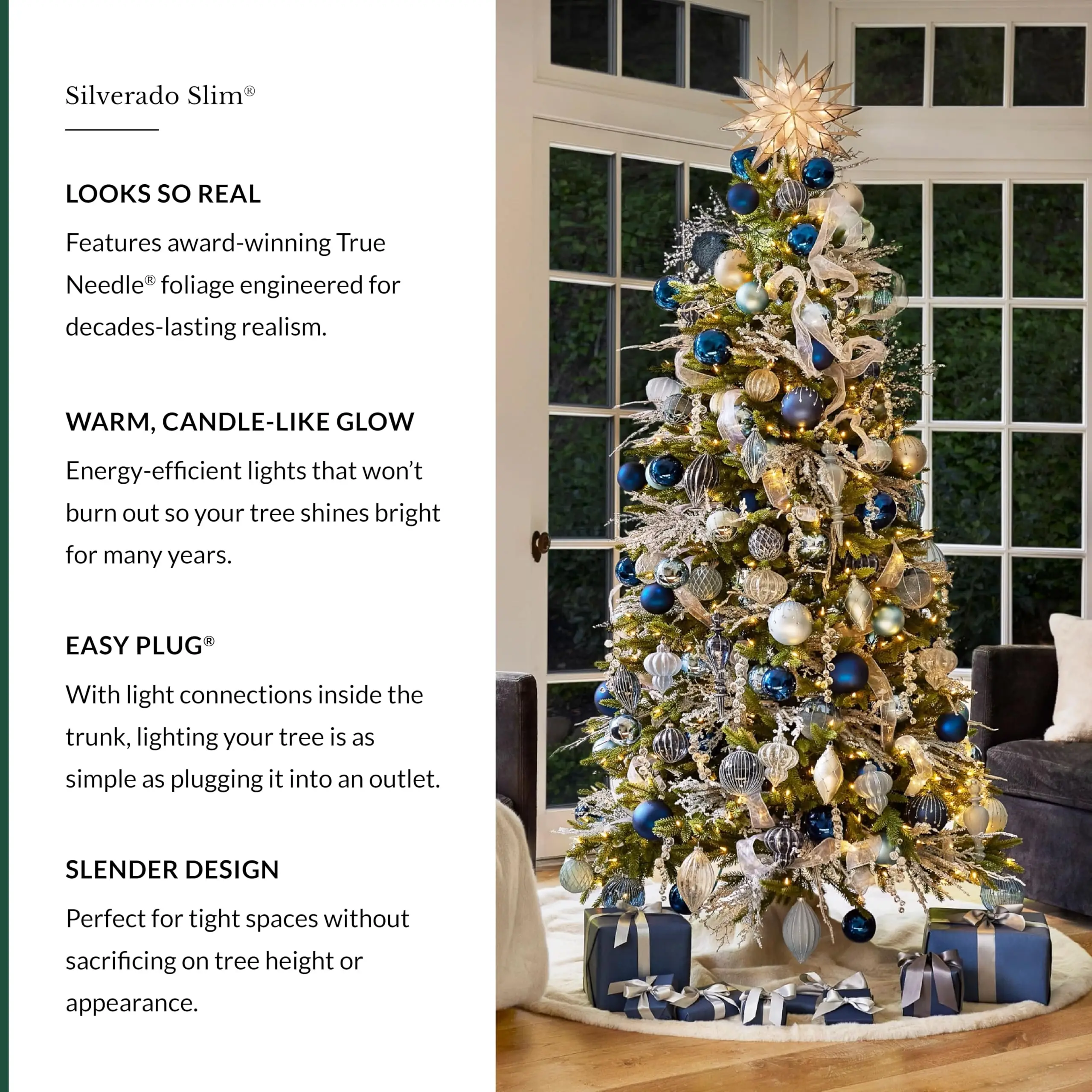 Silverado Slim - Realistic Narrow Christmas Tree with True Needle Foliage with Premium Stand & Easy Assembly for Indoor