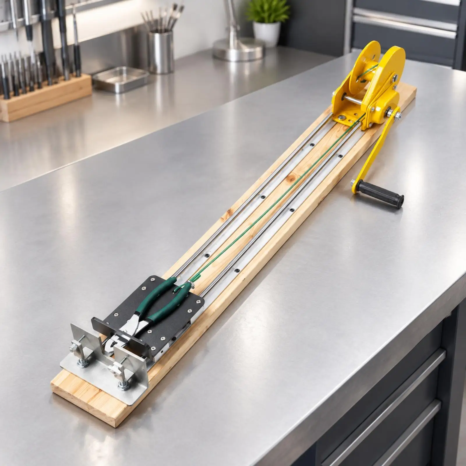 Manual Jewelry Wire Drawing Bench Tool for Gold Silver Metal Work with Wooden Frame and Crank Handle