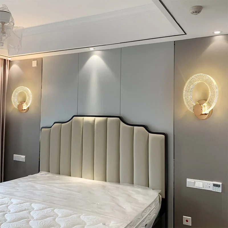 luxury circle crystal wall lamp modern minimalist bedroom bedside living room background creative minimalist aisle led lighting