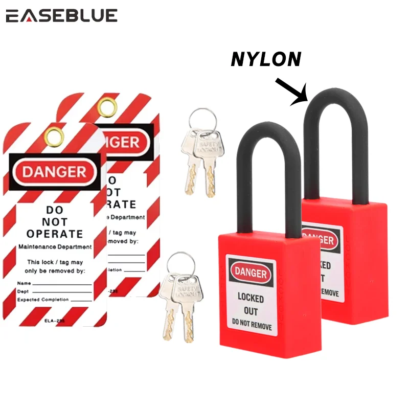 2pcs Safety Locks Keyed Different Nylon Shackle, 2 Keys per Lock OSHA Compliant with 2pcs Warning Tags