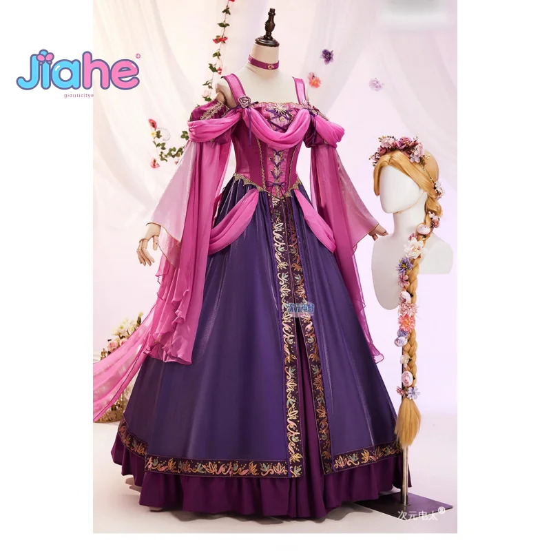 أزياء رابونزيل التأثيرية لفيلم القرون الوسطى الرائع للفتيات البالغات فستان الأميرة أغطية الرأس قلادة زي الهالوين مجموعة رابونزيل الجديدة