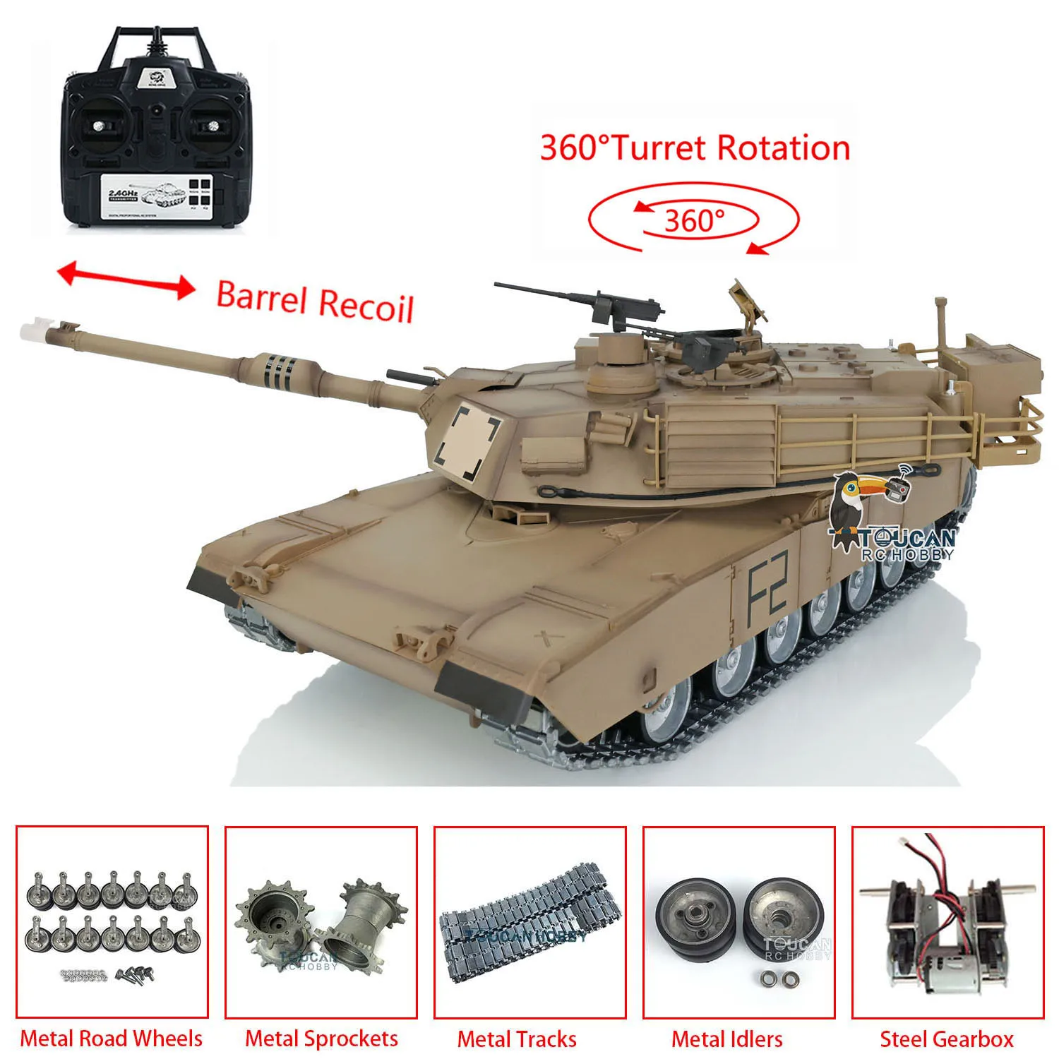 US Stock Heng Long 1/16 RC Tank Abrams 3918 360° Turret 7.0 Customize Barrel Recoil Metal Tracks Wheels Exciting Play Mode Remote Control Panzer Toys