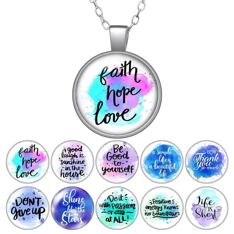 Faith Hope love art words Colorful Photo Round Glass cabochon necklace keychain brooch pin Aromatherapy car clips Custom jewelry