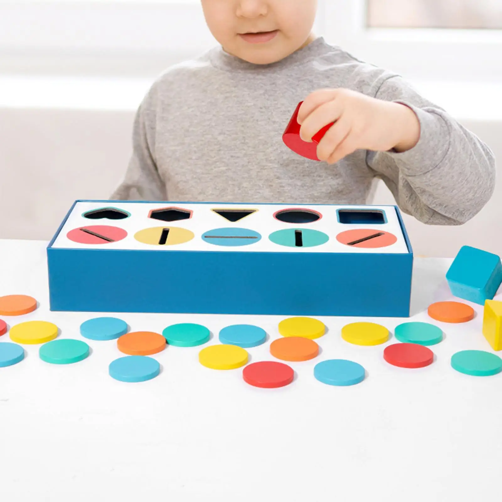 Color Shape Sorter Toy,Montessori Toys Educational Hand Eye Coordiantion Wooden Sorting Box Matching Toy for Kids Preschooler