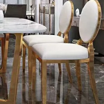 Modern stainless steel titanium slab dining table and chair combination simple and fashionable marble dining table hotel home