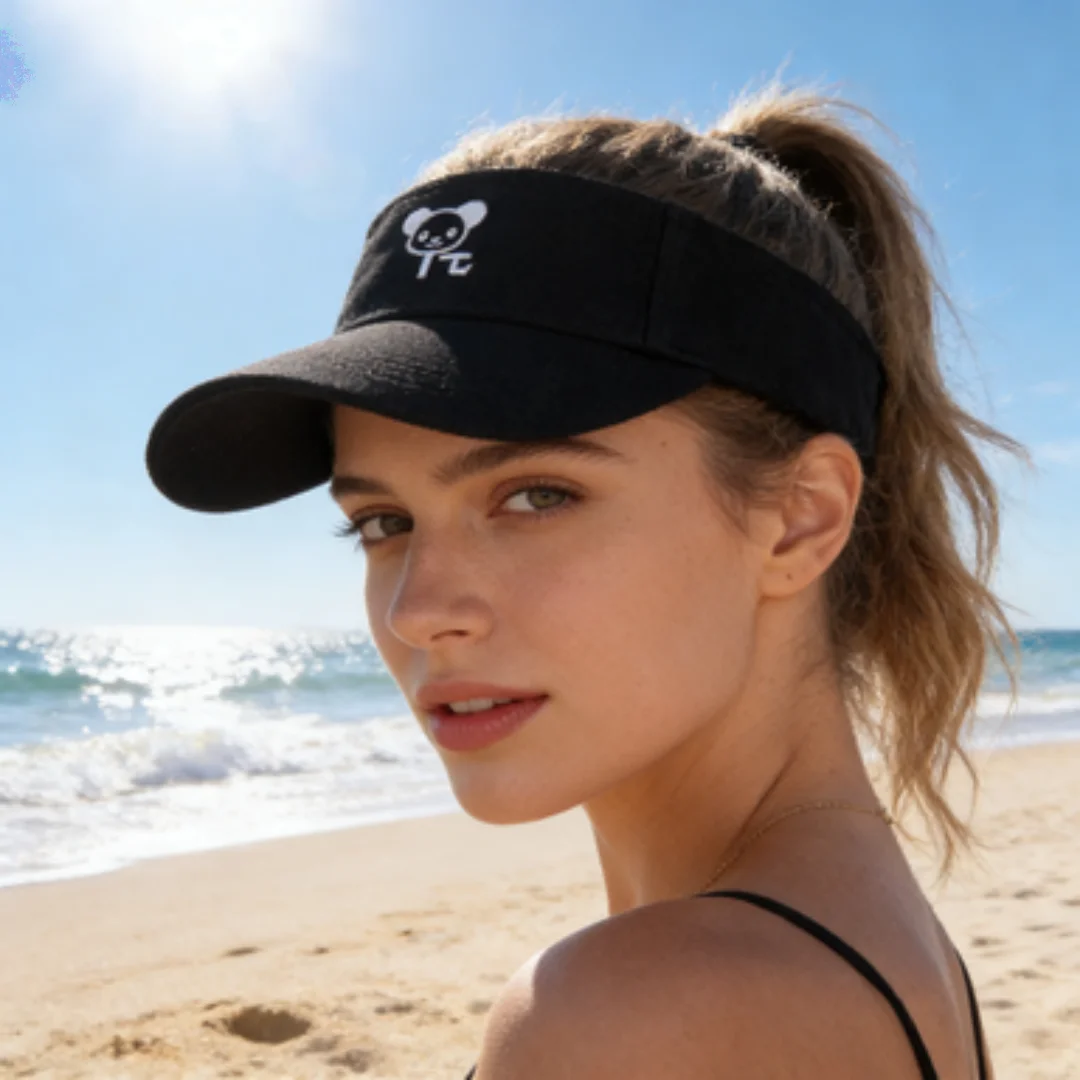 Women's Cute Panda Embroidered Sun Visor Hat - Adjustable Cotton Empty Top Cap for Summer Outdoor & Beach