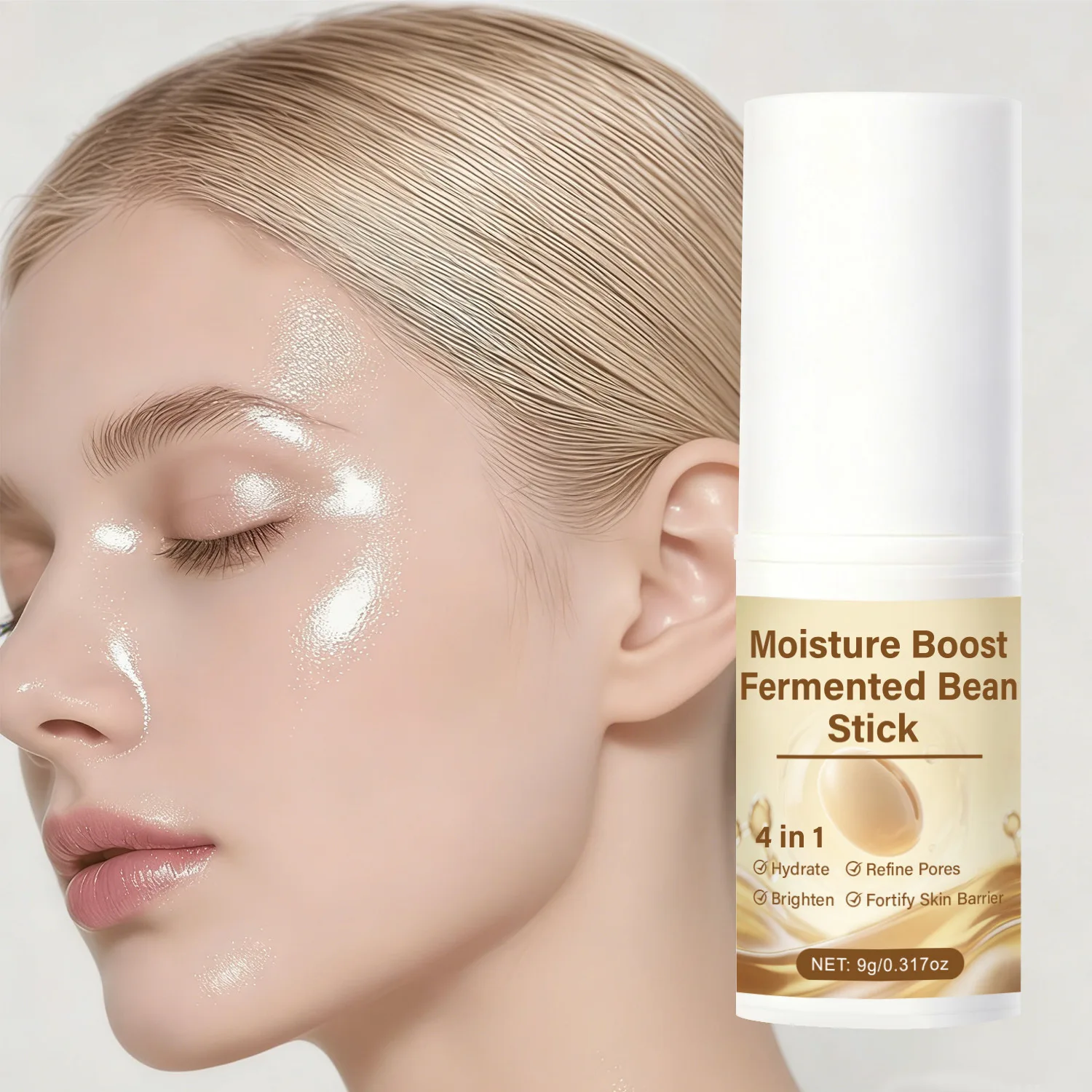 4-in-1 Moisture Boost Fermented Bean Stick with Ceramide & Panthenol – Brighten, Refine Pores & Fortify Skin Barrier.